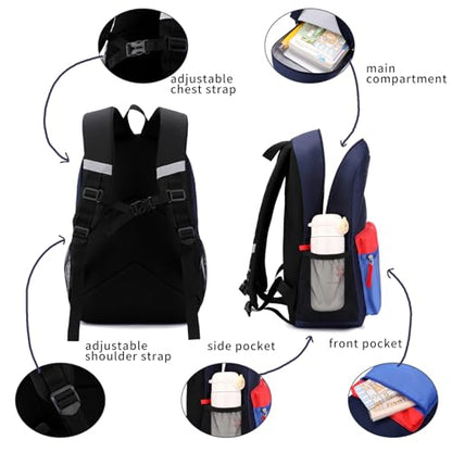 Backpack Set for Girls Boy Kids Backpack with Lunch Box for Elementary Primary Kindergarten School Bag (Navy Blue Set, Large) - color: Navy Blue