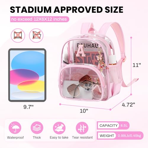 PIG PIG GIRL Clear Backpacks for Stadium Events Approved 12×6×12 Clear Bookbag for Women Mini Transparent Letter Back Pack, Pink, Letter-A - color: Pink, style: A