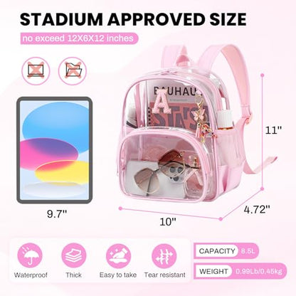 PIG PIG GIRL Clear Backpacks for Stadium Events Approved 12×6×12 Clear Bookbag for Women Mini Transparent Letter Back Pack, Pink, Letter-A - color: Pink, style: A