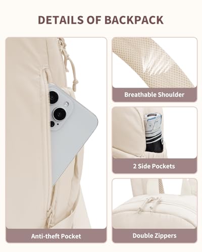 Ceneda Gym Backpack for Women, Cute Gym Bag with Shoe Compartment, Wet Pocket & Tumbler Strap, Puffer Dance Cheer Backpack - color: Beige, style: Puffer