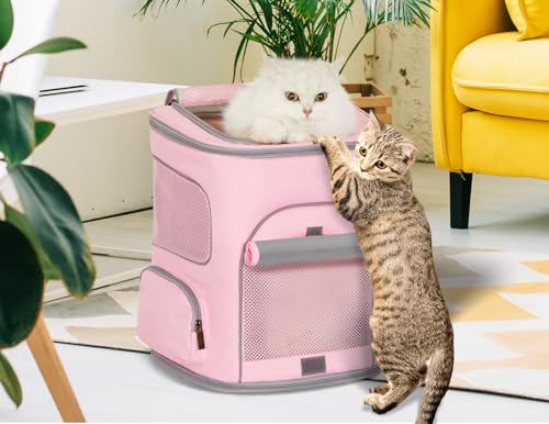 PETSFIT Pet Carrier Backpack with Upgraded Waist Protection, Cat Carrier Backpack Designed for Small Dogs/Cats, Fully Ventilated Collapsible Dog Backpack for Outdoor Traveling Hiking Camping, Pink - color: Pink
