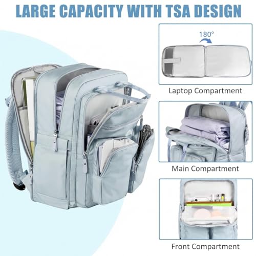 Mancro Travel Backpack for Women, Womens TSA Laptop Backpack with 15.6 Inches Laptop Compartment and Dry-Wet Pocket, Travel Daypack Weekend Backpack for Women, Blue - color: Blue