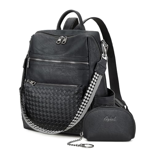 AGLOD Leather Backpack Purse for Women Designer Ladies Shoulder Bag Fashion Faux Work Travel Handbags Woven Black - color: Woven Black