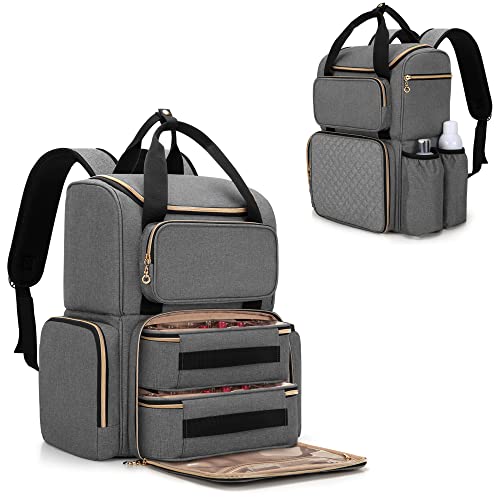 LUXJA Nail Polish Organizer (Backpack Version) Holds 70 Bottles and a Nail Lamp, Travel Nail Polish Bag with 2 Removable Cases and Tools Storage Pockets (Patent Pending), Gray - color: Gray