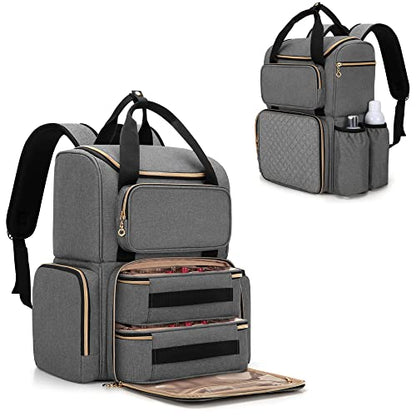 LUXJA Nail Polish Organizer (Backpack Version) Holds 70 Bottles and a Nail Lamp, Travel Nail Polish Bag with 2 Removable Cases and Tools Storage Pockets (Patent Pending), Gray - color: Gray