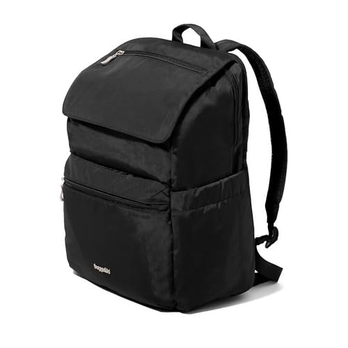 Baggallini Flap Laptop Backpack - 15"x11" Lightweight Work Travel Bag w/Luggage Sleeve & RFID - color: Black