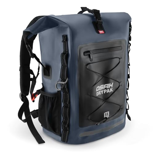 OSAH DRYPAK Waterproof Backpack Dry Bag 35L/55L/85L – Heavy Duty Roll-Top Hiking Backpack Sack Keeps Gear Dry for Travel, Kayaking, Boating, Camping, Rafting and Fishing - color: Blue, size: 55L