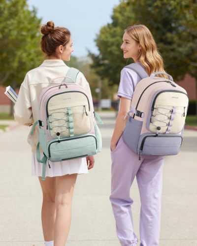 LOVEVOOK School Backpack for Teen Girls, Unique Style College Student Backpacks with Large Cup Holder, Cute Kid Bookbag with Pens Compartment, Large Capacity Back to School Backpack Fit 15.6'' Laptop - color: Purple Pink Beige, size: Medium