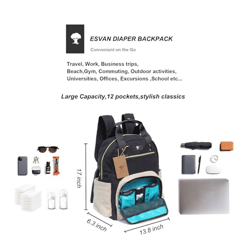 ESVAN Diaper Bag Backpack, Large Capacity Multifunction Baby Essentials Fashion Travel Pack Linen Canvas office Laptop Bag (Linen Beige) - color: Linen Beige