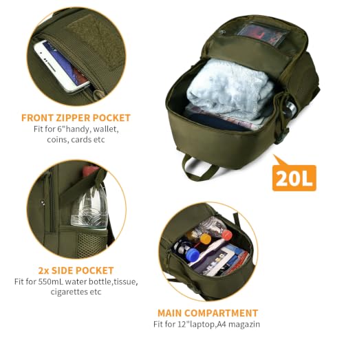 HUNTVP 10L/20L/30L Tactical Backpack Military MOLLE Backpack Rucksack Gear Tactical Assault Pack for Hunting Camping Trekking (20L-Army Green) - color: Army Green, size: 20L