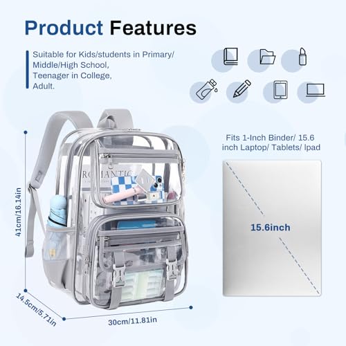 Sisipoet Clear Backpack for School, PVC Clear Bookbag Heavy Duty Transparent Backpack for Stadium Events See Through Bag - color: Grey