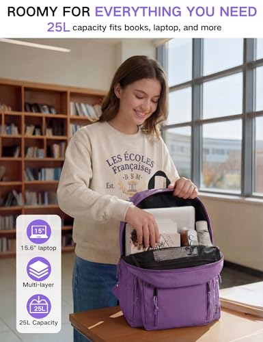 VASCHY School Backpack,Lightweight Water Resistant Daypack Bookbag for High School Teen Girl/College/Work/Women Purple - color: Purple