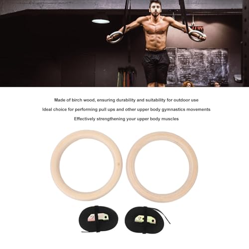 Wooden Gymnastics Rings, Birch Material for Bodyweight Fitness and Strength Training, Adjustable Straps, Smooth for Safety, Ideal for Outdoor Workouts