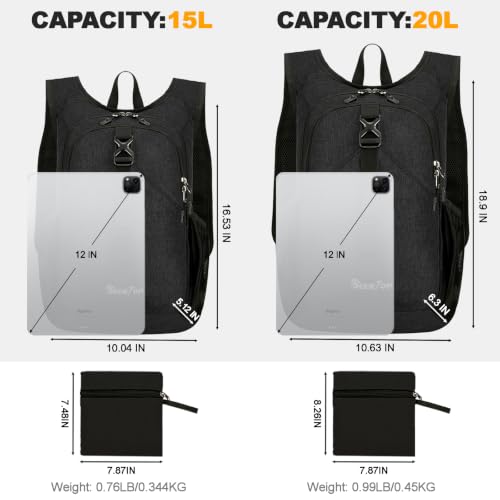 Seektop 15L Small Hiking Backpack for Women Men, Lightweight Hiking Daypack - color: Black, size: 20L