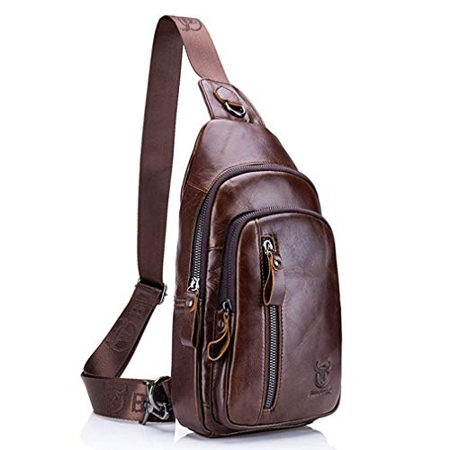 Hebetag Leather Sling Bag Crossbody Backpack for Men Women Travel Outdoor Business Casual Shoulder Chest Bags Day Pack Daypack Brown - color: #06brown