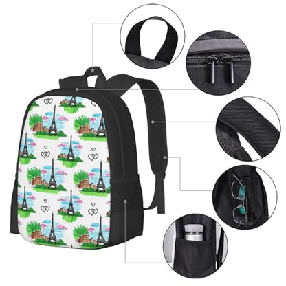 Lightweight Polyester Daypack Eiffel Tower Paris, Anti Theft Large Capacity Travel Hiking Backpack Unisex Carry On Bag for Outdoor Commute Business Use - color: Design (901)