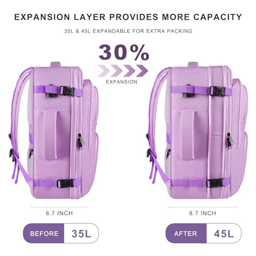Large Travel Backpack, Laptop Backpack for women, Expandable 52L Carry On Backpack, TSA Water Resistant Weekender 18.4 Inch Laptop Backpack, Anti Theft Business Computer Bag with USB Port, Purple - color: Purple