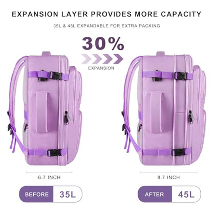 Large Travel Backpack, Laptop Backpack for women, Expandable 52L Carry On Backpack, TSA Water Resistant Weekender 18.4 Inch Laptop Backpack, Anti Theft Business Computer Bag with USB Port, Purple - color: Purple