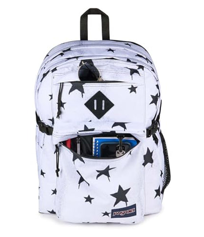 JanSport Main Campus Backpack - Travel or Work Backpack with 15-Inch Laptop Sleeve and Dual Water Bottle Pockets, Sprayed Stars Black - color: Sprayed Stars Black