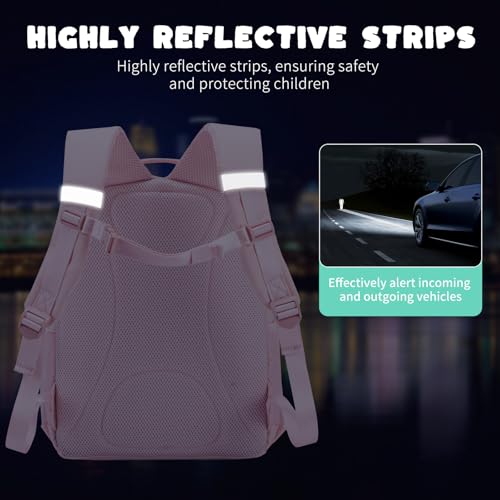 NOL Natural Organic Lifestyle Kids Backpack, School Backpacks for Teens Girls Boys, School Bookbag with Pencil Bag & Reflective Stripe for Elementary School - Pink - color: Pink