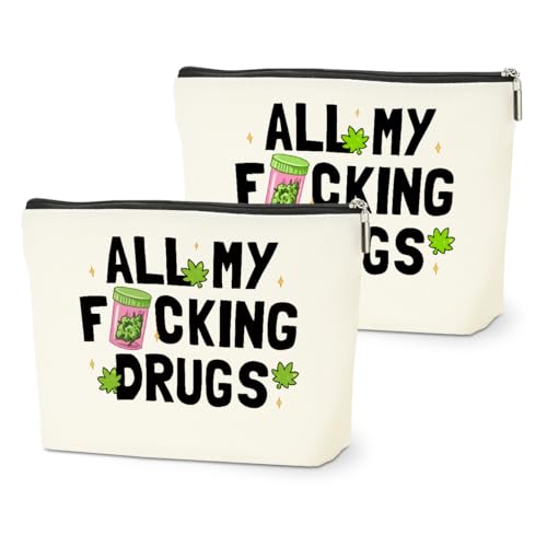 2 PCs Weed Gifts Funny Gifts Makeup Bag Marijuana Gifts Cosmetic Bag, Weed Accessories Gag Gifts, Friendship Gifts for Women Girls Best Friends Coworkers Christmas birthday Gifts Zipper Pouch - color: Multicolor 0005