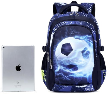 Boys Backpack for Elementary Kids Bookbag Middle School Bags Heavy Duty Soccer Laptop Durable Waterproof 18 In (1-Black) - color: 1-black