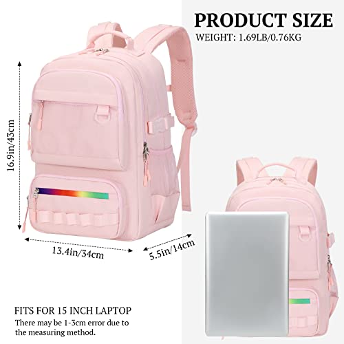 Lanola multi-function Hiking Travel Backpack For Teens Anti-Theft School College Students Bookbag For Women & Girls - Pink - color: Rainbow Zipper-pink