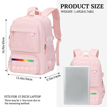 Lanola multi-function Hiking Travel Backpack For Teens Anti-Theft School College Students Bookbag For Women & Girls - Pink - color: Rainbow Zipper-pink