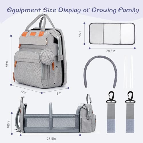 JOYCE Diaper Bag Backpack with Changing Pad, Water-Resistant, Grey | Portable changinag pad, insulated bottle pockets, stroller straps, pacifier case, Multi-Compartment storage - color: Grey