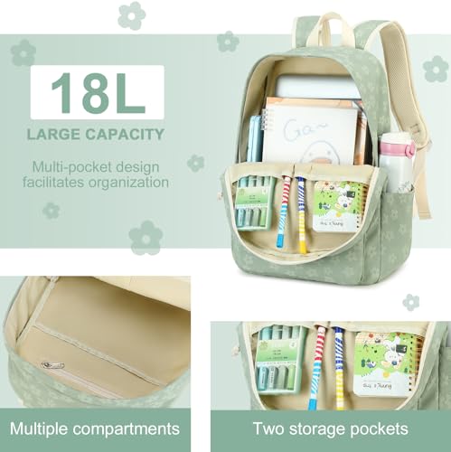 LEDAOU School Backpack for Teen Girls Elementary Middle School Bookbag Kids Backpacks Women Laptop Backpack Travel Daypack - color: Little Flower Green