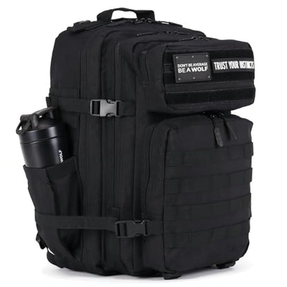 WOLFpak 45L Tactical Gym Backpack (Alpha Black) Durable 1000D Waterproof Oxford Material with MOLLE Webbing, Laptop Pocket & Dual Cup Holders, Durable Fitness/Travel/Military Daypack - color: Alpha Black