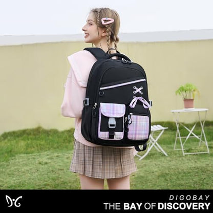 DIGOBAY Backpacks for Girls - 3PCS Girls Backpack with Lunch Box & Pencil Pouch Plaid School Backpacks for Elementary Middle High College School Bookbag for Teen Girl Kids Students Blackpurple - color: Blackpurple