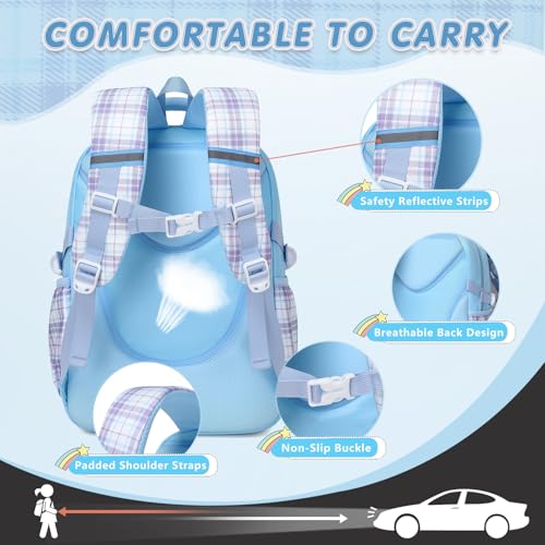 GeeWin School Backpack for Girls, Bookbags Back Pack School Bag for Teen Girl Elementary Middle School Student, Cute Stylish Plaid Girls Backpack with Matching Insulated Lunch Bag & Pencil Bag (Blue) - color: Blue