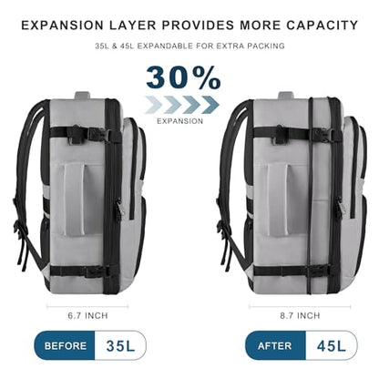 Large Travel Backpack, Laptop Backpack for women, Expandable 52L Carry On Backpack, Airline Approved Water Resistant Weekender 18.4 Inch Laptop Backpack, Business Computer Bag with USB Port, Grey - color: Grey