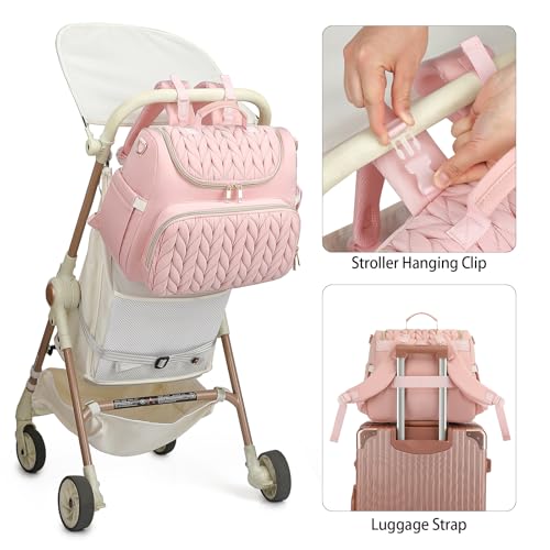 Small Diaper Bag Backpack Quilted Mini Baby Crossbody Diaper Bag Tote for Mom and Baby Girls Boys (Pink) - color: Pink