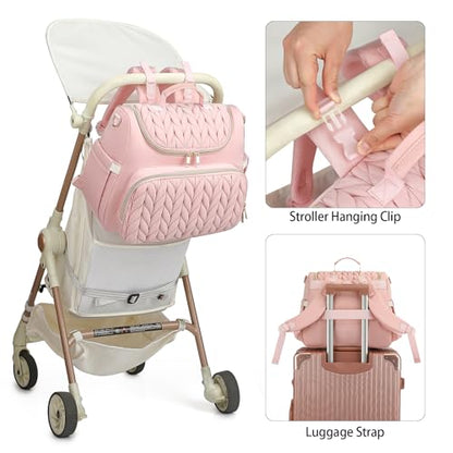 Small Diaper Bag Backpack Quilted Mini Baby Crossbody Diaper Bag Tote for Mom and Baby Girls Boys (Pink) - color: Pink
