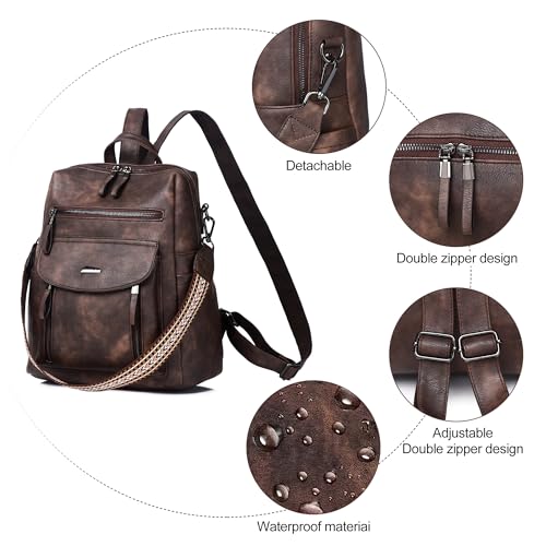 WYFJNX PU Leather Womens Backpack Purse Ladies Backpack Handbag Fashion Shoulder Bag Small Travel Bag Brown - color: Dark Brown