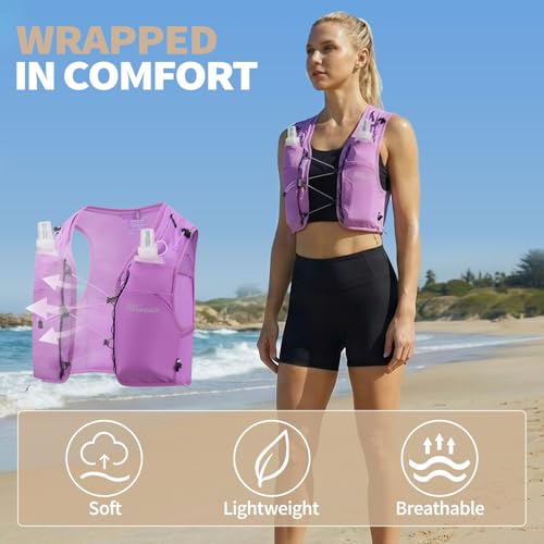 Running Vest Lightweight Packable Trail Hydration with 2 17oz Soft Flask Jogging Marathon Hiking Women Men - color: Purple, size: Small