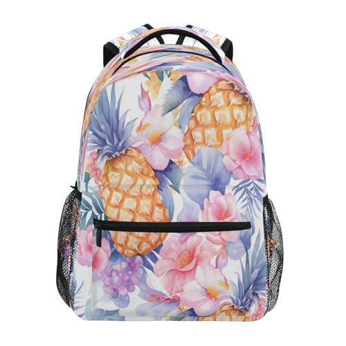 Laptop Backpack for Women Men Fashion Outdoor Backpack with Chest Strap for Business Work College Travel Trip Sliced Pineapple and Flowers - color: Multicolor13