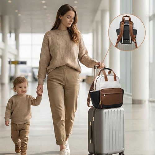 miss fong Small Diaper Bag - Baby Diaper Bag Backpack Checkered Diaper Bag with Changing Pad Baby Backpack for Travel Daycare Mommy Diaper Backpack Pañaleras Para Bebe for Mom & Dad - color: Brown&white