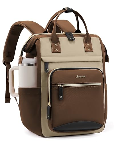 LOVEVOOK Laptop Backpack for Women Work Bag with Large Capacity Cup Side Pocket, 15.6 Inch Waterproof Computer Backpacks (Dark khaki, 15.6INCH) - color: Dark Khaki, size: 15.6INCH