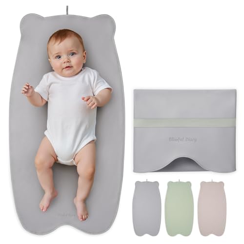 Blissful Diary Vegan Leather Portable Changing Pad, Wipeable & Waterproof Baby Change Mat in Diaper Bag, Travel Essential & Registry Gift, Light Gray - color: Light Gray