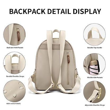 GOLF SUPAGS Stylish Laptop Backpack Purse for Women Girls Casual Travel Daypack Mini Backpack Handbag Nylon Bookbag - color: Apricot