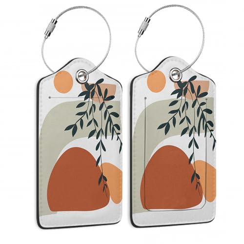 Luggage Tags for Suitcase,2 Pack Boho Sun Leaves Luggage Tag Abstract PU Leather Privacy Cover ID Label with Stainless Steel Loop for Women Men Teens Travel - color: Boho Sun Leaves Abstract
