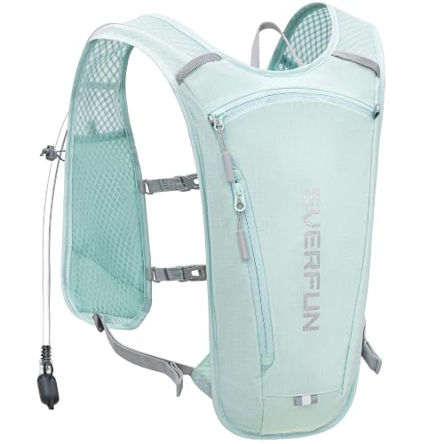 EVERFUN Hydration Backpack Running Vest Small Hiking Water Backpack with 1.5L Water Bladder for Women Men, Lightweight Reflective Phone Holder Hydro Pack for Trail Running, Biking, Race, Marathons - style: Aqua