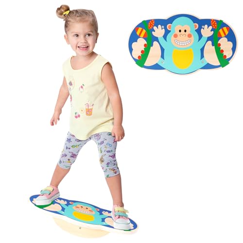 Wobble Balance Board for Kids Wooden Rocker Board Load 123Lbs, Active Play and Exercise for Toddler - color: Blue