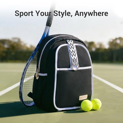 Tennis Bag for Women Girl, Stylish Quilted Tennis Pickleball Racket Backpack Wet Pocket, Women Weekend Bag for Travel - color: Black