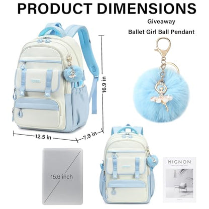 School Backpack for Girls, Laptop Backpack 15.6 Inch Kids Elementary Middle High School Bag Anti Theft Cute College Bookbags for Teens Girls Women Students Casual Travel Daypack,Blue Beige - color: Blue Beige
