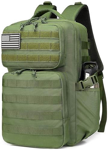 Wotony Military Tactical Backpack for Men Waterproof Daypack 3 Day Assault Pack Molle Bag with Water Bottle Holder - color: Military Green, size: 30L