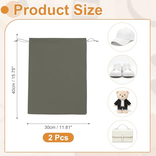 Cloth Shoe Bags for Travel, Flannel Pouch with Drawstring Closure Washable Breathable Cotton Fabric, 15.8x11.8" & 2 Pcs & Gray- Fit for (Men Women/Luggage/Storage) - color: Gray